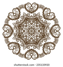 Round pattern, Circular ornament design element with heart motif, Vector