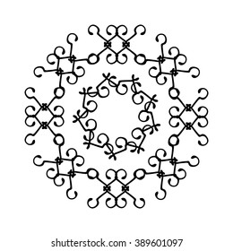 Round pattern. Circular ornament design element. Vector Mandala.Black Forged Round Ornament.
