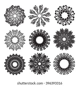 Round pattern. Circular ornament design element. Vector Mandala set.