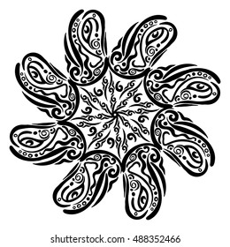 Round pattern. Circular ornament design element. Hand drawn Mandala. Diy cut vector rosette.