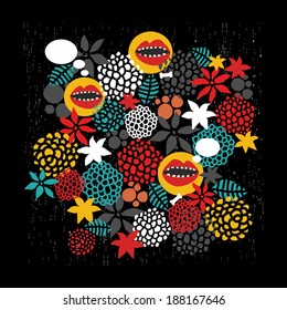 Round pattern with crazy mouth. Vector background.