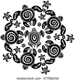 Round pattern with decorated turtles