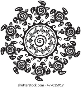 Round pattern with decorated turtles