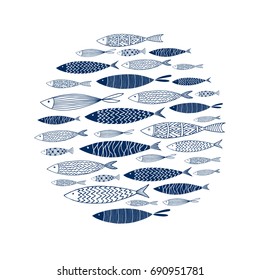 Round pattern of decorative fish.Vector