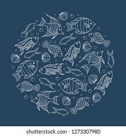 A round pattern with fish. Vector illustration.