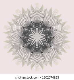 Round Pattern Flower Mandala. Circle Floral Ornament. Legend Decorative Vector Illustration. White grey color