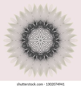 Round Pattern Flower Mandala. Circle Floral Ornament. Legend Decorative Vector Illustration. White grey color