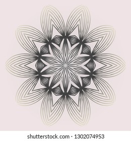 Round Pattern Flower Mandala. Circle Floral Ornament. Legend Decorative Vector Illustration. White grey color