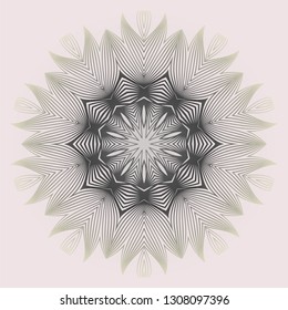 Round Pattern Flower Mandala. Circle Floral Ornament. Legend Decorative Vector Illustration. White grey color