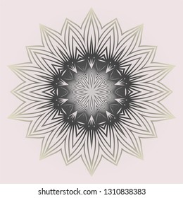 Round Pattern Flower Mandala. Circle Floral Ornament. Legend Decorative Vector Illustration. White grey color