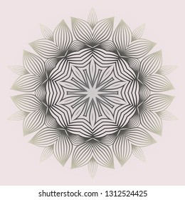 Round Pattern Flower Mandala. Circle Floral Ornament. Legend Decorative Vector Illustration. White grey color