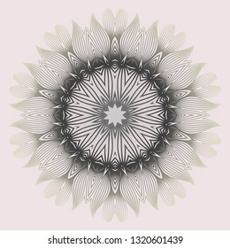 Round Pattern Flower Mandala. Circle Floral Ornament. Legend Decorative Vector Illustration. White grey color