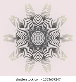 Round Pattern Flower Mandala. Circle Floral Ornament. Legend Decorative Vector Illustration. White grey color
