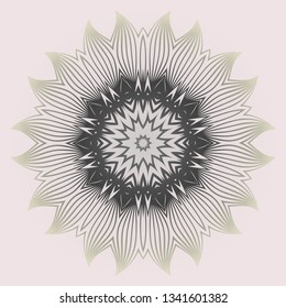 Round Pattern Flower Mandala. Circle Floral Ornament. Legend Decorative Vector Illustration. White grey color