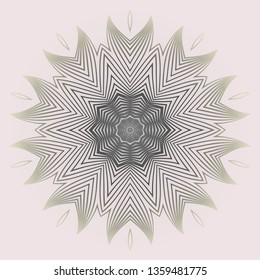 Round Pattern Flower Mandala. Circle Floral Ornament. Legend Decorative Vector Illustration. White grey color