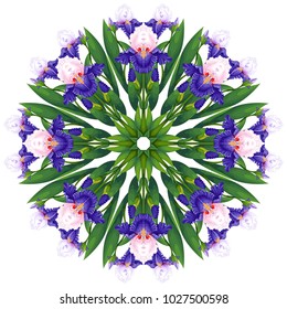 Round pattern with flowers of irises.
