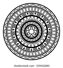 Round pattern in the Greek style. Rosette of geometric elements. Stencil Tattoo and prints.