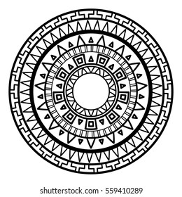 Round pattern in the Greek style. Rosette of geometric elements. Stencil Tattoo and prints.