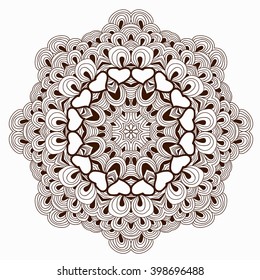 Round pattern with hearts and leaves.