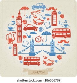 Round pattern with London or British icons