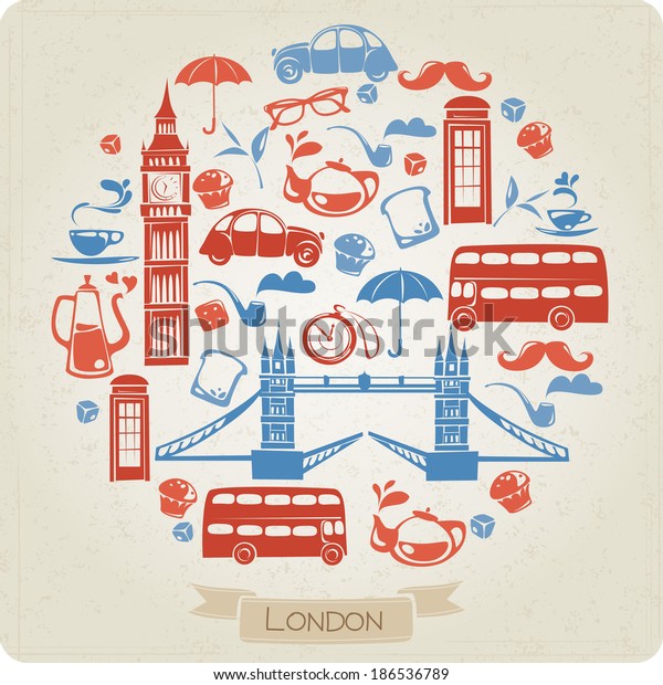 Round pattern with\
London or British icons