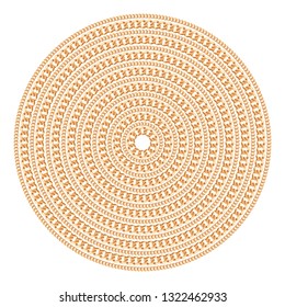 Round pattern made with golden chains. Isolated on the white background. Vector illustration. Can use for t shirt design, textile, clothes, as paper print