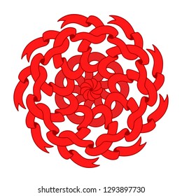 Round pattern made of interwoven red ribbons.