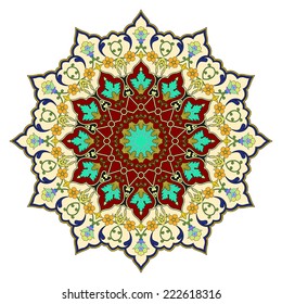 Round Pattern Mandala. Abstract design of Persian- Islamic-Turkish-Ara bic vector circle floral ornamental border! 