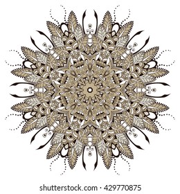Round Pattern Mandala. Floral circular pattern for the greeting card or invitation, template design for business style, tattoo or else. Vector illustration