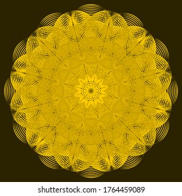 Round pattern with mandala line art style in golden color. Vector line art style background.