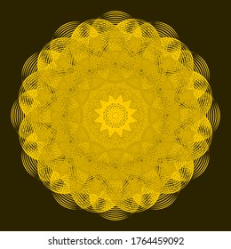 Round pattern with mandala line art style in golden color. Vector line art style background.
