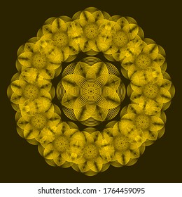 Round pattern with mandala line art style in golden color. Vector line art style background.