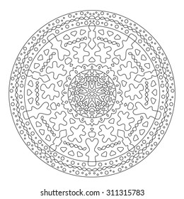 Round pattern mandala. Symmetrical drawing for coloring.