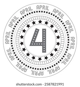 Round pattern with the number four in the middle and stars in a circle. Calendar for April.