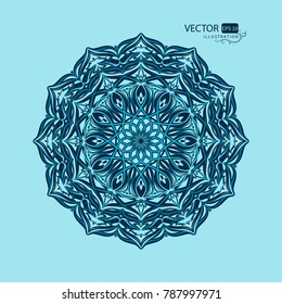 Round pattern on light blue background. Vector illustration of a Arabic style. Decor item for the designer. Mandala