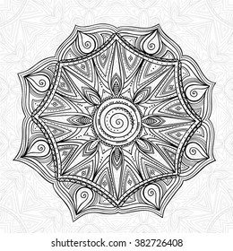 Round pattern on ornamental background. Ethnic mandala. Vector art