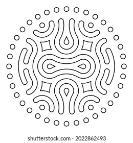 Round pattern or ornament, abstract line art drawing, simple background design. Background in the form of an ethnic pattern. Black and white vector template. Geometric design Vintage print Retro style
