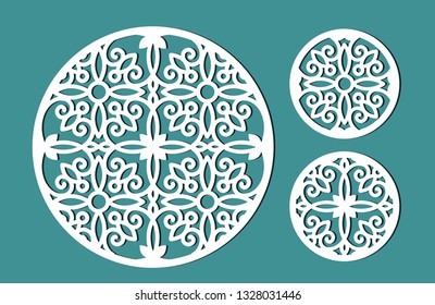 Round pattern with ornament for cutting. Background element for decor. Vector. Image for laser cutting, silk-screen printing, plotter and screen printing.