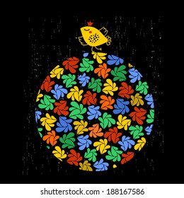 Round pattern with small bird. Vector background.