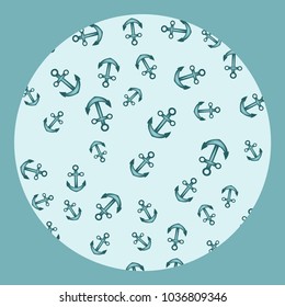Round pattern from symbols of travelling such as anchor at the light blue background