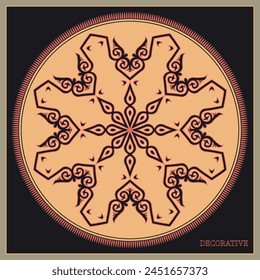 Round Pattern, workpiece for your design. Ornamental elements and motifs of Kazakh, Kyrgyz, Uzbek, national Asian decor for plate, textile and print design. Circle frame. Vector. 