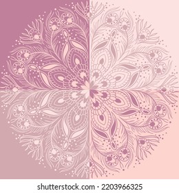 Round peacock mandala on shaded tiled background