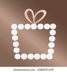 Round pearl frame on brown background, white pearls. Decorative element for wedding invitations, banners, cards. Vector illustration EPS10