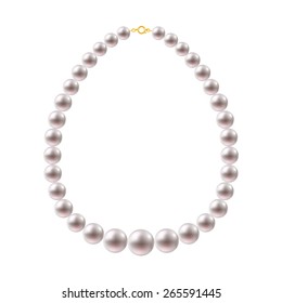 Round Pearls Necklace on white background. Jewelry accessory.