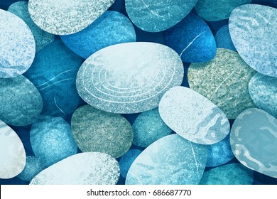 Round pebbles sea underwater background. Ocean bottom. Color vector illustration