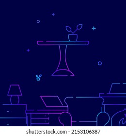 Round Pedestal Table On Leg Gradient Line Vector Icon, Simple Illustration On A Dark Blue Background, Furniture, Interior Items Related Bottom Border.