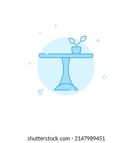 Round Pedestal Table Vector Icon. Flat Illustration. Filled Line Style. Blue Monochrome Design. Editable Stroke. Adjust Line Weight.