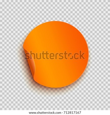 Round peel off paper sticker with shadow. Blank circle web banner or curl label with flip edge isolated on transparent background. Vector orange post note for advertising design.