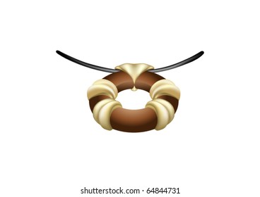 Round pendant with gold details, vector jewelry decoration on white