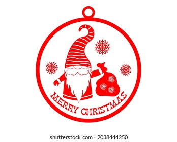 Round pendant Merry Christmas with gnome and snowflakes